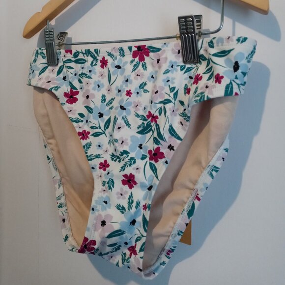 Kona Sol White Floral Tropical Hipster Bikini Bottom Medium Coverage Large 12-14 - Picture 3 of 5